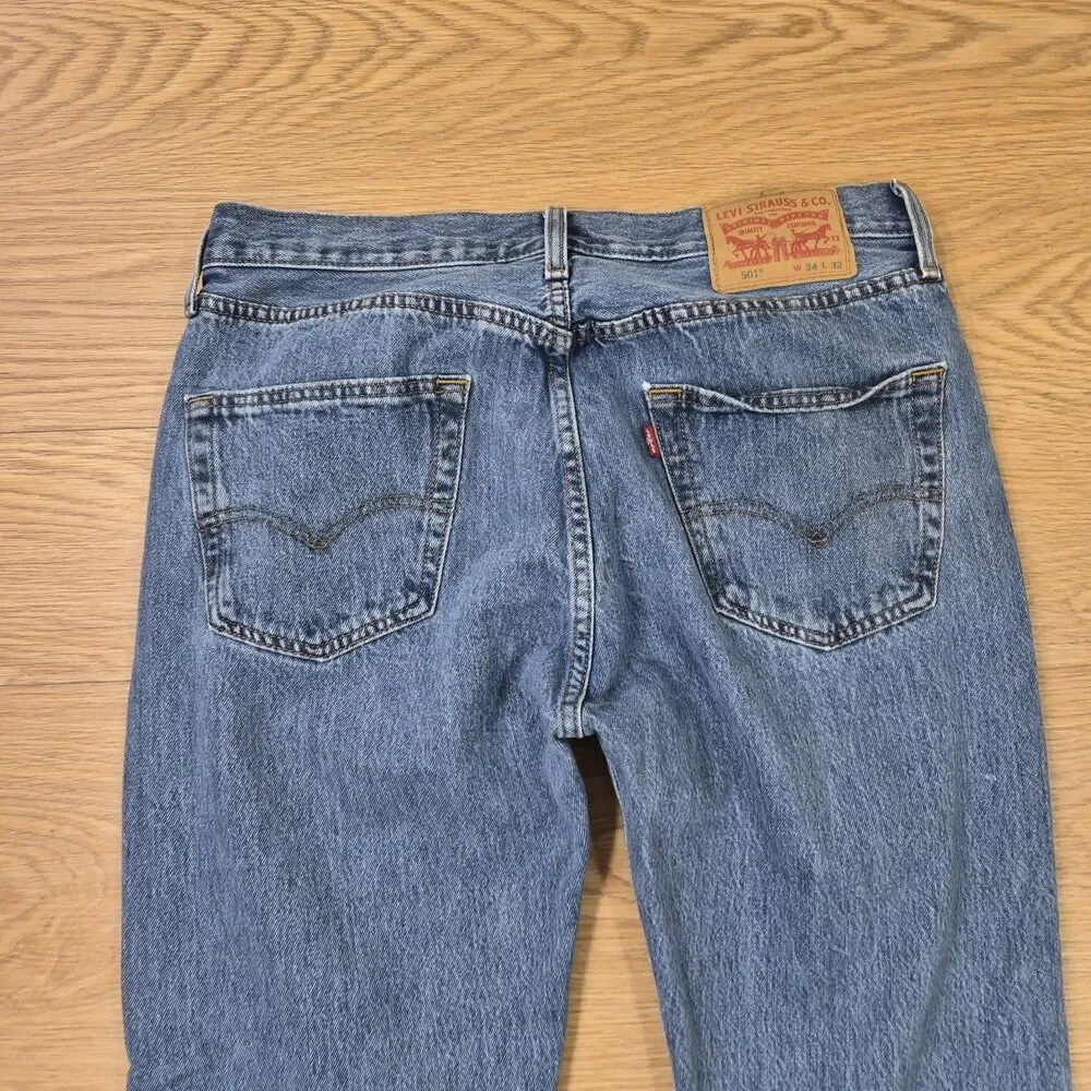 Levi’s 501 Jeans Mens 34x32 Button Fly Medium Wash Cowboy Stretch Denim Pants